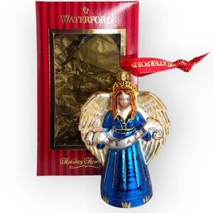 Waterford HH Placid Angel Ornament Peace Sash Blue Dress Gold Wings NIB 2009